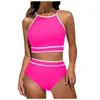 Pescoço de roupas de banho feminina Top de cintura alta definir esporte colorido combinando maiô de duas peças Skirted Bottoms