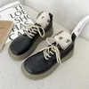 Casual Shoes BKQU Spring And Autumn Fashion All-match British Style Small Leather Sponge Cake Thick Bottom Lace-up Loafers