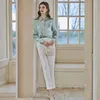 Women's Blouses Tops Silk Floral Office Formal Casual Dress Shirts Plus Large Size Spring Summer Sexy Haut Light Green Flower