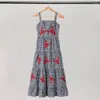 Casual Dresses Loose Cut Midi Dress Women Embroidered Lobster Plaid For Summer Vacation A-line Style With Square