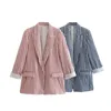 Costumes pour femmes Chic Bureau Chic Lady Vintage Blazers for Women Elegant Eleging Coats 2024 Long Manche Blazer mince caché