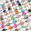 Anelli di banda Fashion 30pcs/lotto 100% Anello gembo naturale gemma vintage Sier con guscio Sier in metallo rotto Fid Fit Women and Men Charm Gioielli DHVW6 DHVW6