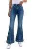 Jeans femininos Autumn High Waate Flare Caso Casual Cor Solid Soll Button Pants