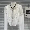 Blouses féminines 2024 Spring Classic Style Lace Edge Ribbon Tie Design Elegant Socialite Shirt White Blouse Office Lady Top Blusas
