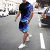 Survêtements masculins Le dernier t-shirt à cou rond décontracté et à la mode en jeu d'été de flamme d'été 3D Shorts à manches courtes à manches courtes