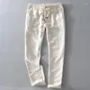 Herrenhosen Männer Frühling Herbst Mode Japan Style Vintage Leinen Feste Farbe Straight Male Casual Slim Fit White einfache Hose