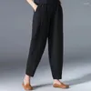 Pantalon féminin taille élastique femmes coton lin harem couleurs massifs larges jambe plus taille d'été pantalon lâche de longueur de cheville 4xl