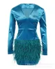 Casual jurken zomerjurk vrouwen 2024 Foreign Trade Lake Blue Velvet lange mouw strak voor