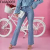 Women's Jeans FAGADOER Light Blue Spring Denim Flared Pants Women High Waisted Button Pocket Skinny Jean Trousers Fashion Cowboy Bottoms