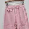 Jeans feminino Flare rosa 2024 Spring Autumn Work Pocket Pocket Canche Chant MOP