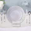 Einweg -Geschirr 350pcs Silber -Set für 50 Gäste Spitze Plastikplatten Hochleistungen einschließlich Abendessen