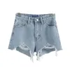 Denim katoenen hete broek zomer Koreaanse versie hoge taille denim shorts voor vrouwen gepersonaliseerde randende brede beenbroek voor dames kleding