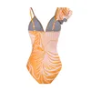Kvinnors badkläder 2024 Summer One Shoulder Ruffle Bathing Suit With Kirt Print V-Neck Sarong Två stycken Swimsuit Brazilian Beachwear