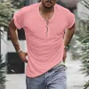 Erkek Tişörtleri Yaz Yeni Tişört Erkekler Moda Henley Yakası Tshirt Erkek Kısa Kollu Slim Teps Tees Düz Renkli Spor Tişört