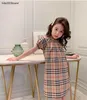 Designer Girl Dress Baby Girls Princess Dress Spring Fall Kids Plaid Långärmad klänningar Turn-Down Children Collar kjolar