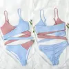 Swimwear Women 2024 Sexy Bikini Set Sweet Cross Femme Colorbock Biquini