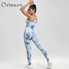 Tracksuits voor dames chrleisure yoga set vrouwen naadloze dye dye mode push -up bh bra set printen esthetische fitness gym hoge taille vrouwelijke broek setl2403