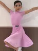 Stage Wear Girls Latin Dance Costume Purple Short Sleeve Top Skirt Split Suit Samba Rumba Practice Performance VDL40