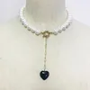 Freshwater Pearl Necklace Handmade Short Neck Jewelry Black Stone Pendant Banquet Wedding Women Add Glamour Clothes Accessories Ne301w