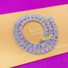 Baguette de bijoux hip hop de haute couture Vvs1 Moissanite Diamond Sterling Silver 925 Collier Cuban Link