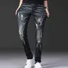 Men's Jeans Elastic Brand Men Denim Hole Ruined High Street Fashion Patch Trendy Slim Fit Cool Daily New Arrival Hip Hop Pants d240417