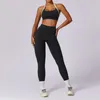 LL8605 Womens Yoga Outfit Sets Two Pieces Pants Vest Trousers Shorts Excerise Sport Gym Running Long Pant Elastic High Waist Sportwear Suits