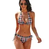 Dames badkleding vintage plaid bikini zwempak push up kleurrijke lijnen print diep v set zoete vrouwen sexy fitness biquini