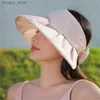 Visor estate Nuovo cappello da sole a prova di UV per donna Versione coreana Cappello a top vuoto gel nero brim brim per coprire il cappello da sole con guscio del viso y240417