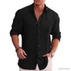 Camisetas masculinas linho de algodão Autumn Hot Selling Mens camisa de manga longa de cor sólida estilo casual de tamanho masculino camisa de linho casual