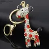 Keychains Lanyards Exquisite Cute Giraffe Deer Pretty Blue Enamel Crystal HandBag Pendant Keyring Keychain For Car key holder K152 Y240417