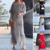 Lässige Kleider Beach Party Kleid elegant von Schulter Maxi mit Rüschensaum Plisel Chiffon für Abschlussball oder Sommerveranstaltungen Frauen