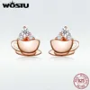 Boucles d'oreilles Wostu 925 Bijoux d'oreille en argent sterling Fashion Fashion Original Rose Golden Coffee Fit Charm Femmes Dexe592