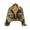 Girls Spring och Autumn New Leopard Print denim Kort kappa Barn mode Lous Casual Leopard Print Big Pocket Coat