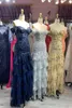 Sukienki imprezowe yqlnne granatowe haft haft high szczelinę Prom długo nie