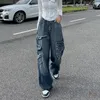 Dżinsy damskie Reddachic Streetwear Women Blue Patchwork Proste szerokie nogi spodnie Lady Spodnie Hiphop Koreańskie stylowe ubrania Y2K