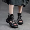 Sandalen hohe Top Frauen gewebt Open Toe Summer Stiefel 2024 Luxus hohles Schnalle Echtes Leder Dicke Fersenschuhe