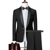 Men's Suits Men Skinny 3 Pieces Set Formal Slim Fit Gold Button Suit / Male Groom Wedding Blazers High Quality Dress Jacket Coat Pants Vest