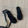 Luxury merk slippers zwarte fluwelen slippers rubberen rubberen platte bodem sandalen zomer strand reizen flip flops dames schoenen maat 35-41