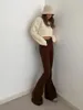 Jeans féminins brun nomeenga américain filles sexy mid hauts hauts poche élastique cloche-pied pantalon de longueur de sol mince flare c8f