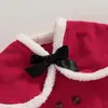Kız Elbiseler Çocuk Kızlar Noel Elbise Kıyafet Uzun Kollu Patchwork Yay Düğmesi Kapatma Ceket Şapka 2 PCS Noel Parti Giysileri