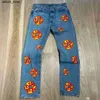 Pantalon masculin 2024 New Harajuku Flame Kapok Print Jeans American Mens and Womens High Street Loose Straight Panters Y2K Mens Jeans Q240417