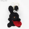 Pelici portachiavi di peluche Bowknot Curly Rabbit Keyring Adorabile Peluga Anelli chiave versatili con accessorio alla moda Accessorio alla moda Y240415