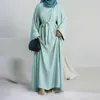 Etniska kläder 2 -stycken kimono abaya set matchande muslimska uppsättningar Ramadan Plain Abayas för kvinnor Dubai Turkiet Inner Hijab Dress African Islam