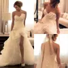 2024 Vintage A Line Wedding Dresses Sexy Front Side Slit Ruffles Sweep Train Tulle Sweetheart Crystal Beaded Wedding Gown Custom Made