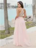 2024 Vestidos de dama de honra rosa simples de chiffon piso de renda de renda de honra vestir um vestido de noite de convidado de casamento de praia feita personalizada