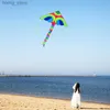 Yongjian 1.5m coloridas cometas delta con cola de 10 m al aire libre Sports Sports Colorfle Swallow Kite para niños y Audlts Beach Outdoor Toys Y240416