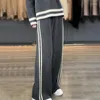 Tweedelige broek voor dames rongyi merino wol o nek pullover pak herfst/winter mode tweedelige set casual hoge taille broek