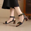 Sandales 2024 en cuir authentique Summer Open Open Casual Chores pour femmes Zapatos Mujer Chunky Heel Gladiator High Talons