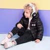 Down jas herfst winter kleine kinderen babymeisjes jongens schattige capoon cartoon warme fleece gewatteerde jas 2 side parkas sneeuw buiten slijtage kleding