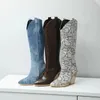 Bottes de manche de longueur de genou de talon haut talon d'Europe et américain Denim pour femmes à la mode des femmes 240411